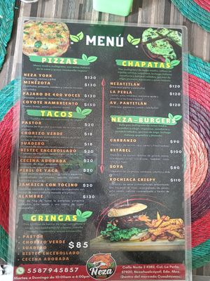 Menú at Neza Vegano in Nezahualcoyotl