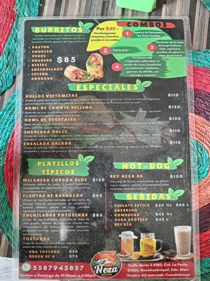 Menú at Neza Vegano in Nezahualcoyotl
