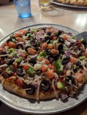 The Zarden pizza with vegan cheese. at Zaronis Pizza in Oshkosh