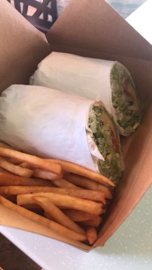 Crispy ‘chicken’ wrap. Big size, very tasty. Could of had more chicken tho.  at My Vegan Gold in Los Angeles