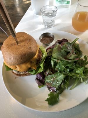 Solid impossible burger and salad at My Vegan Gold in Los Angeles