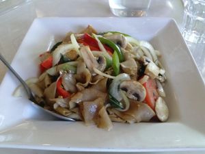 spicy basil noodles at My Vegan Gold in Los Angeles