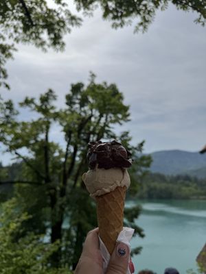 Walnut and chocolate ice cream   at Potičnica in Bled