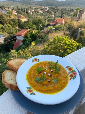 Garam masala carrot soup  at Healthy Living Pop-Up @ Shotgun Hostel in Vuno