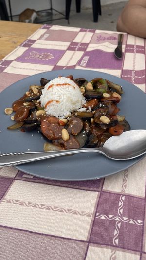  vegetables with peanut sauce  at Healthy Living Pop-Up @ Shotgun Hostel in Vuno