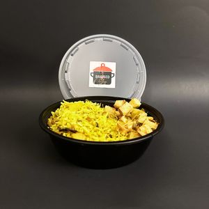 24 oz Vegan Biriyani with Braised Tofu - fragrant Basmati rice, slow-braised veggies, and in-house ground spices. 100% gluten-free, nutrient-rich, and packed with flavor! at Braised Yum in Gainesville