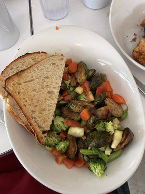 “Hash it out” + toast — note it’s JUST veggies   at Lucky's Café in Dallas