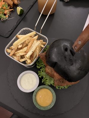 Burger with Soya patty   at Cocina Libre in San Jose