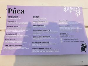 The menu at Púca in Dingle