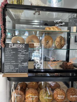 Bagels and croissant are vegan  at Harbor Fox Coffee Bar in West Dennis