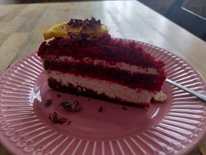 Red Velvet cake at Avocado Vegan Bistro in Gdansk