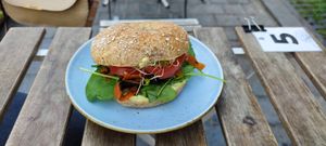 Vegan Salmon bagel at Avocado Vegan Bistro in Gdansk
