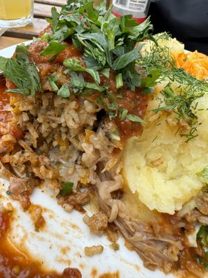 Inside - soya mince and rice and veggies   at Avocado Vegan Bistro in Gdansk