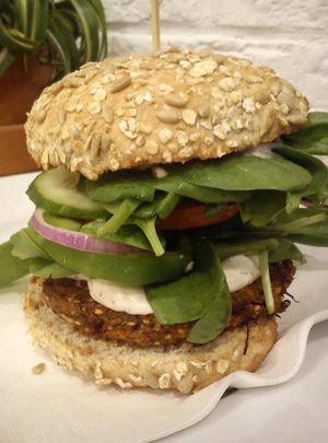 millet burger at Avocado Vegan Bistro in Gdansk