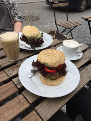 Burgers and coffee at Avocado Vegan Bistro in Gdansk