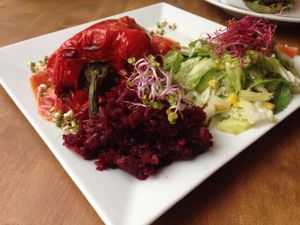 Red pepper stuffed with millet and vegetables. 14 zl  at Avocado Vegan Bistro in Gdansk