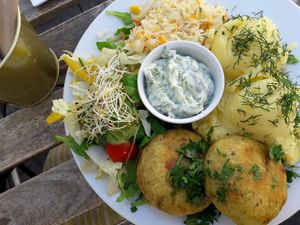 Kotelety (dish of the day) with broccoli,  potatoes and tartare sauce at Avocado Vegan Bistro in Gdansk