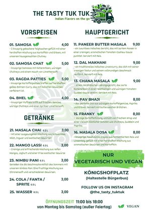 All option marked with leaf are vegan at The Tasty Tuk Tuk in Mettmann