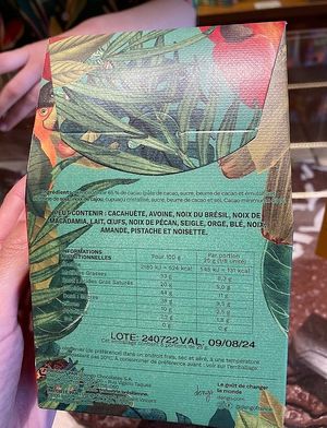 Dark chocolate with cupuaçu (Brazilian fruit) and cashew nuts ingredients at Dengo in Paris