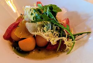 Tomato soup with melons at Eden Hill Restaurant in Seattle