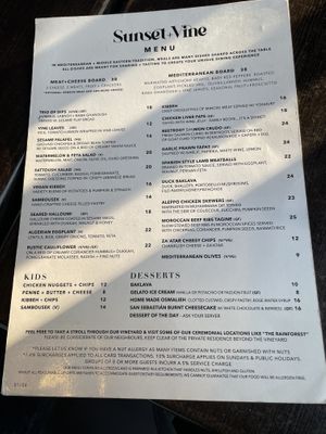 Vegan options clearly marked VG  at Sunset+Vine in Bobs Farm