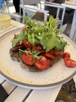 vegan bruschetta   at Sandbar in Crete
