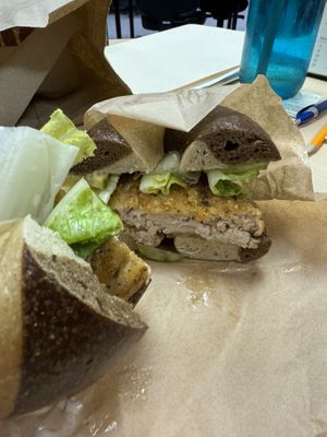 Chicken run on a marble rye bagel  at Friendly Foodees in Alpena