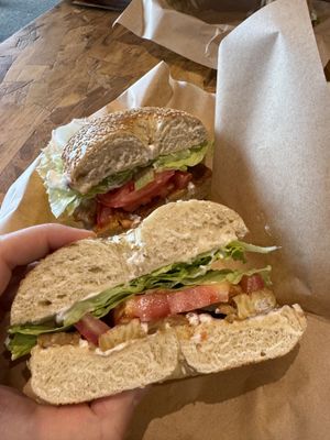 Tempo locked tight on an everything bagel  at Friendly Foodees in Alpena