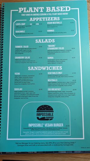 Plant based menu at Carnegie Diner & Café   in Vienna
