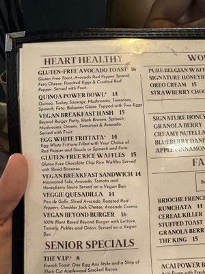 Vegan options on menu  at Honey Berry Pancakes and Cafe in Richardson