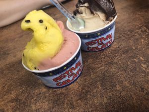 Passion fruit & watermelon sorbet and cappuccino rice milk ice cream & chocolate sorbet  at Festival del Gelato in Florence