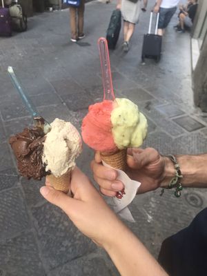 Dark chocolate, cappuccino, strawberry & kiwi at Festival del Gelato in Florence