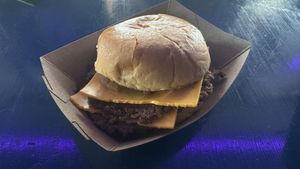 The vegan burger with two smashed patties and a vegan sauce - delicious!  at Kelly's Coastal Cabana in Mandeville