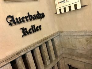 entrance to restaurant (stairways from shopping mall / hall) at Auerbachs Keller in Leipzig