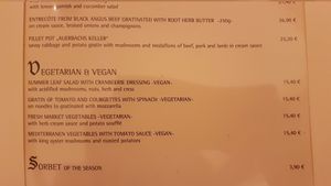 Vegan and vegetarian options in menu at Auerbachs Keller in Leipzig