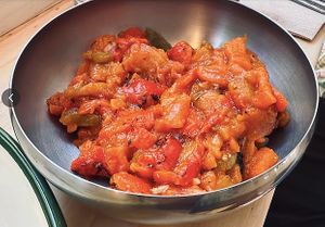 Roasted peppers, confit tomatoes, garlic, lots of cumin: taktouka at Beldi in Mallorca