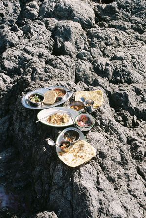 Moroccan layered flat bread  with sauces at Beldi in Mallorca