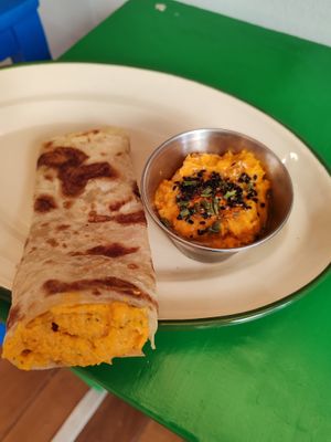 Moroccan Wrap with Carrot Hummus, Orange & Olives Tapenade at Beldi in Mallorca