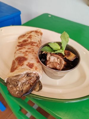 Moroccan Wrap with Aubergines & Zucchinis marinated in Mint, Oregano, Apple Cider Vinegar & Olive Oil at Beldi in Mallorca