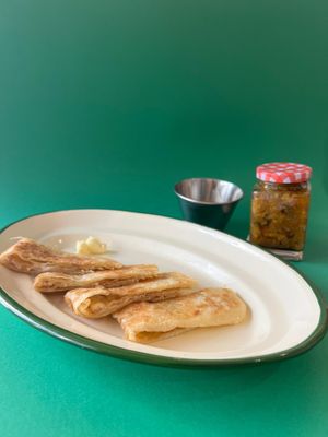 Moroccan Flat Bread with Handmade Jam (Cumin, Oranges, Sage, Plums) at Beldi in Mallorca