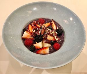 Berry me up oats with oat milk at Flow  in Dubai