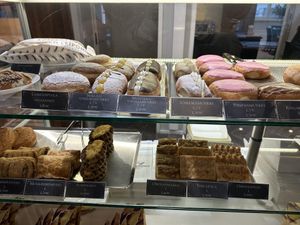 Vegan options labeled with “V"  at Kosken Leipomo - Hansa in Turku