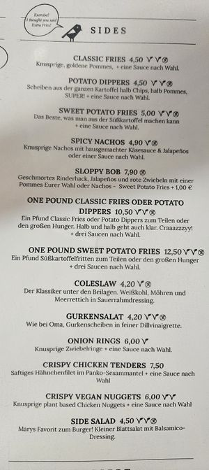 Sides (VV stands for vegan) at Bob & Mary  in Dusseldorf