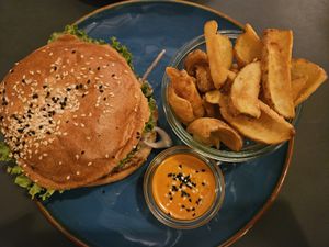 Red Obsession Burger with Potato Dippers & Gochujang Mayo at Bob & Mary  in Dusseldorf