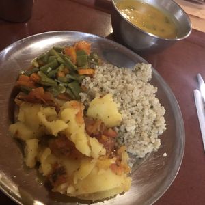 Quinoa, potato and carrots/beans with soup   at O Oriente no Porto in Porto