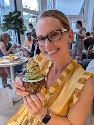 Matcha soft serve in a Coconut!  at chloe in New York City