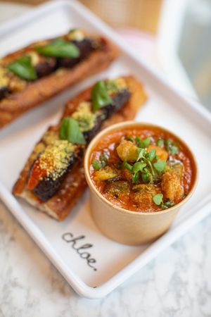 Hot Italian and Roasted Tomato-Basil Soup at chloe in New York City
