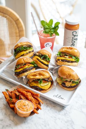 Classic Burgers and Sweet Potato Fries at chloe in New York City