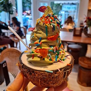 Matcha Soft Serve in a Coconut 🥥 😋 at chloe in New York City