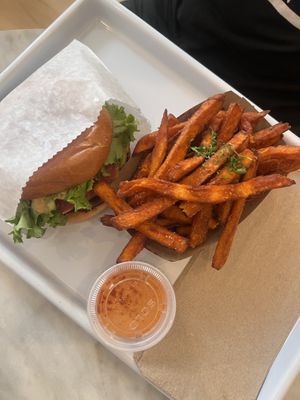 Classic burger and fries   at chloe in New York City